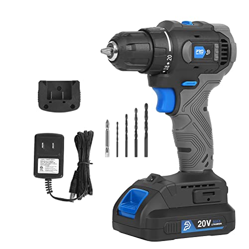 Cordless Drill Set, 20V Electric Power Brushless Drill With 3/8” Keyless Chuck, Battery And Charger, 20+1 Torque Setting, 400In-Lbs, 0-1500Rpm 2 Variable Speed, 5Pcs Drill Bits #TOP14