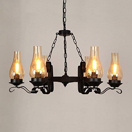 Lustre antique noir haut de gamme avec diffuseurs en verre cheminée - 2