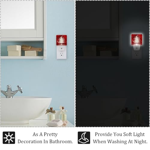 Image of NEWzone Christmas Tree Red Night Light Set of 2, Auto Sensor LED Dusk-to-Dawn Nightlights, Plug-in Sensor Lamp for Bedroom Bathroom Kitchen Hallway Stairs Decorative