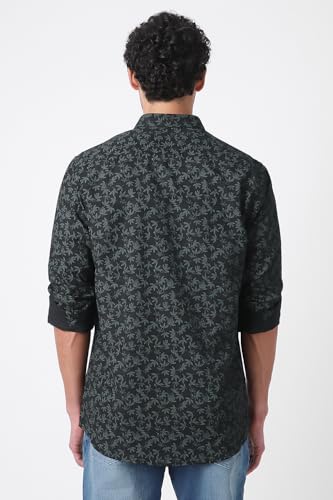 Image of Peter England Men's Slim Fit Full Sleeve Casual Shirt in Slub Cotton with All-Over Leafy Print