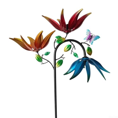Girandola vibrante a forma di fiore per decorazione esterna, ruota liberamente al vento, elegante arte da giardino, facile da montare con istruzioni chiare (lingua italiana non garantita)