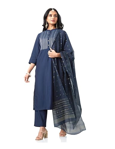 Image of Amazon Brand - Myx Women's Embroidered Kurta Pant Set with Dupatta (Available in Plus Sizes)