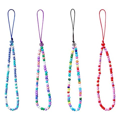 Jagowa 4 Pcs Mobile Cell Phone Lanyard Colorful Ceramic Beads Handmade Small Lanyard Decoration Phone Wrist Strap 19cm (Multicolor, Blue, Purple, Red) Cover