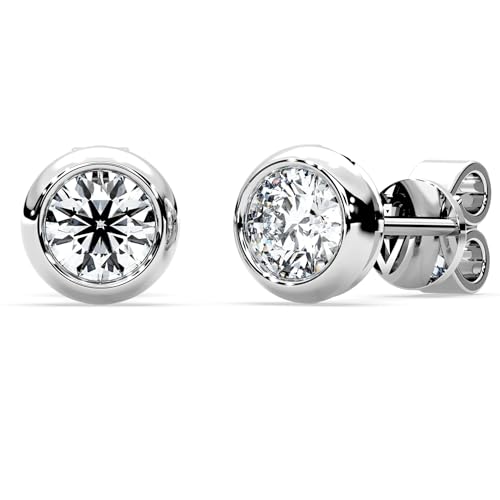 Moissanite Diamond Stud Earrings for Women Bezel Solitaire S925 Sterling Silver for Wife Girlfriend Mom Gifts for Her Daughter on Birthday Wedding Anniversary