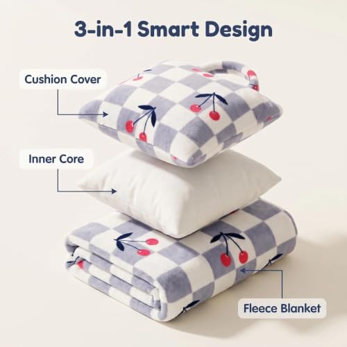 Image of 3-in-1 Kids Travel Blanket and Pillow Set with Cherry Printed