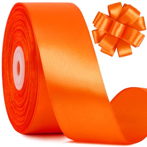1-1/2 Inches Orange Satin Ribbon 50 Yards Torrid Orange Fabric Ribbon for Flower Bouquet Gift Wrapping Eternal Roses Bows Making DIY Crafts