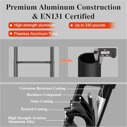 Image of Telescoping Ladder, 8.5 FT 330 Lbs Aluminum Extension Ladder, Black | Telescopic, Collapsible & Adjustable, Compact Retractable Ladder for House, Roof, RV & Travel Trailer