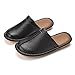 Men’s Genuine Cowhide Leather Slippers, Breathable Leather Soft Smooth Sole Bedroom Flat Shoes House Slippers Indoor Outdoor (Black, 10-11, Adult, Men, 10, Numeric, US Footwear Size System, Medium)