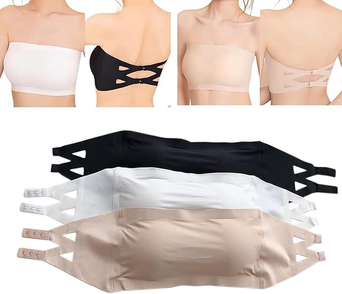 Ice Silk Tube Bra, Strapless Ice Silks Seamless Anti-Skid, Silks Non-Slip Tube Top Bra, Women's Ultra Thin Padded Bandeau Bra, Seamless Strapless Back Beautify Bandeau (3 pcs)