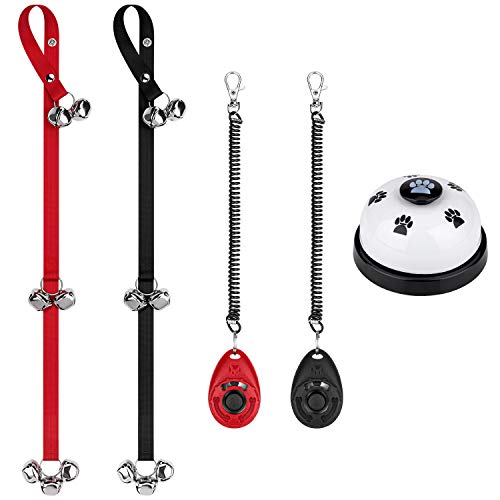 Awpeye 5 Packs Adjustable Dog Doorbells Set with Dog Training Clickers and Dog Bell, Premium Potty-Training Dog Bells for Door Knob