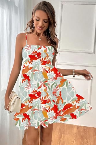 Image of HVEPUO Women Spaghetti Strap Sleeveless Smock Cami Mini Dress Summer Vacation Flowy Boho A Line Swing Short Dresses for Women