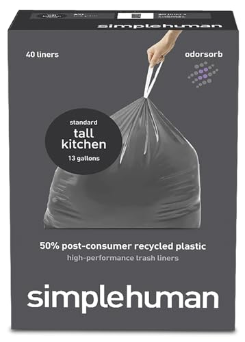 Image of simplehuman 50% Post-Consumer Recycled Odorsorb Tall Kitchen Drawstring Trash Bags, 13 Gal, 40 Count