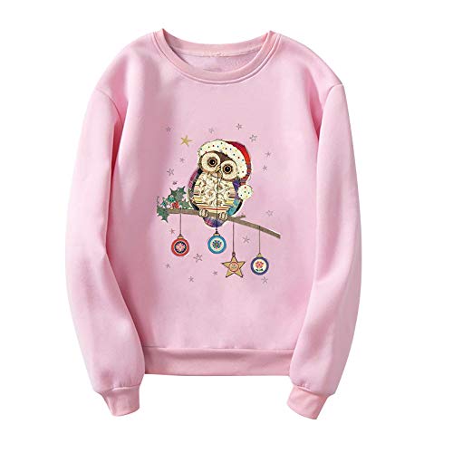 Sweaters for Women Plus Size Christmas Contracted Pattern Printed Loose Fit Sweatshirt Tops Pink