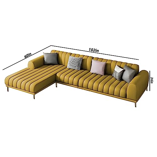 Image of Casaliving Herrick LHS 6 Seater L Shape Sofa SetWith 2 Puffy for Living Room (Yellow) Premium Velvet Fabric Sofa
