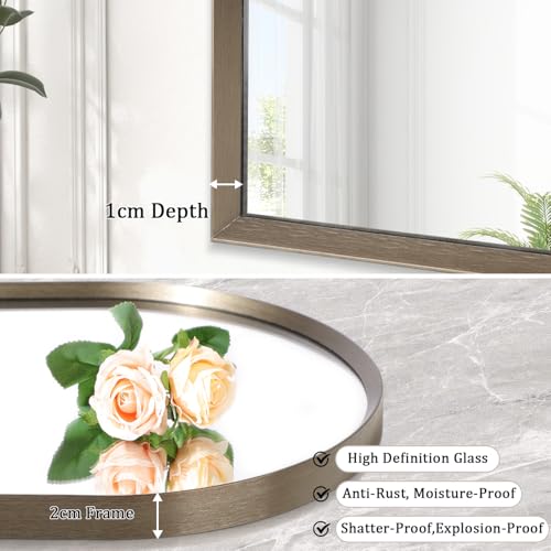 Image of Arched Mirrors for Wall, Brushed Metal Frame Mirror, Arch Bathroom Vanity Mirror for Living Room Bedroom Mantel Entryway Hallways Home Decor Aluminum Alloy Frame 20 inchx16 inch