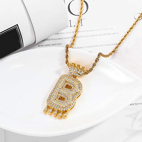 JENPECH Colar com pingente de strass em corrente de clavícula, estilo hip-pop dourado 26 letras ingl