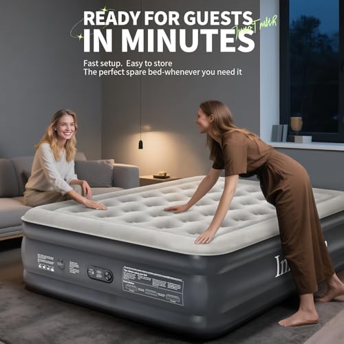 InnoTruth Air Mattress Queen with Built in Pump, Inflatable Mattress Blow up Mattress, Family Choice Award Winner, 18" Colchones Inflables Foldable Air Bed for Guest & Home, Ideal for Camping, 650lbs