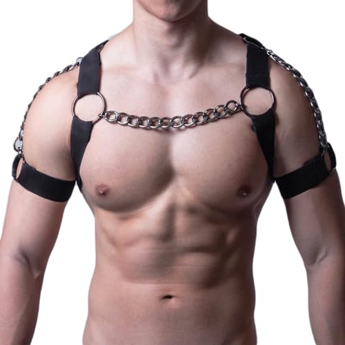 Beufee Harnais de Poitrine pour Hommes, Sangle de Ceinture de Cage supérieure d'épaule Punk Noire, Ceinture de Poitrine Punk, Ceinture de chaîne de Harnais...