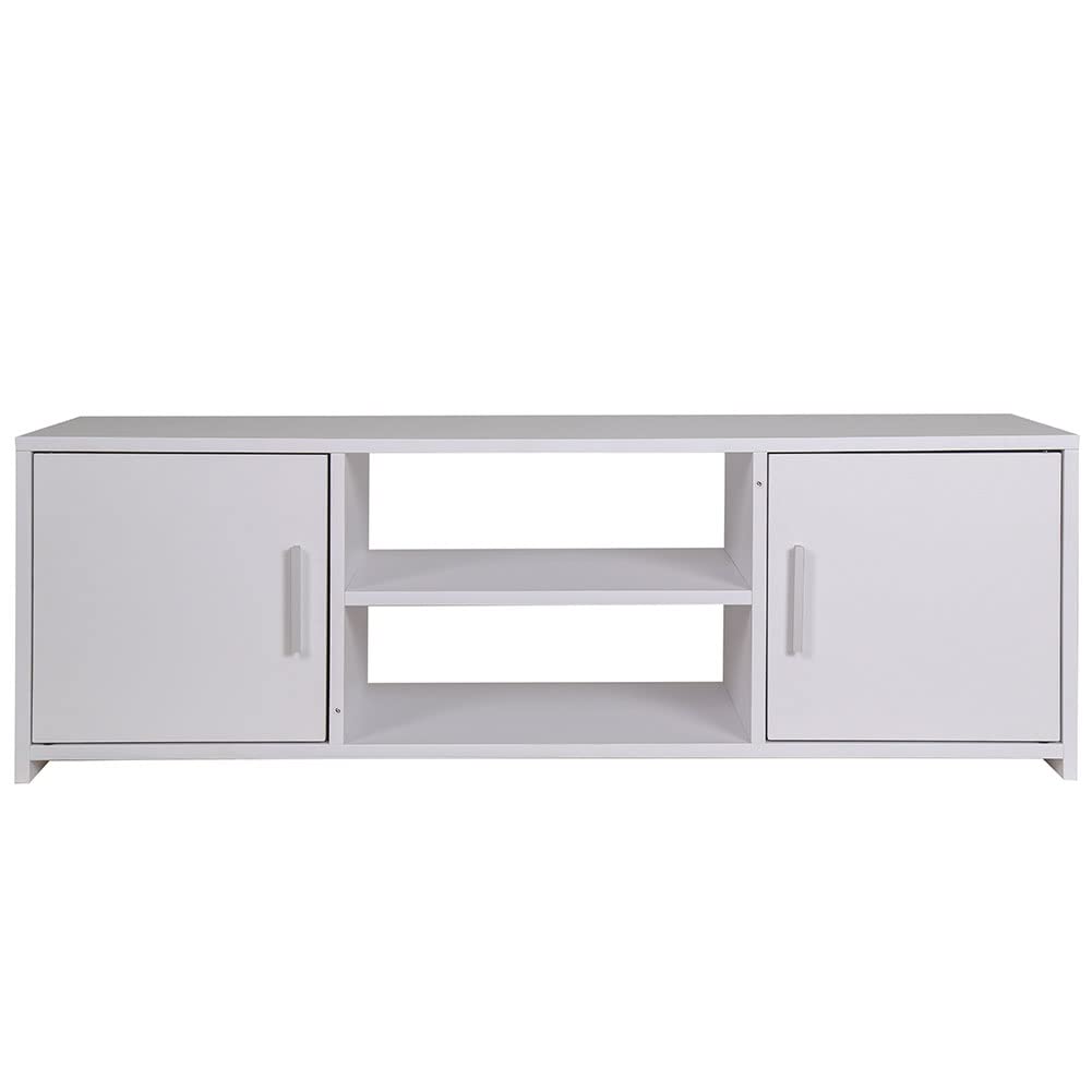 BAKAJI Mobile Mobiletto TV in Legno MDF Credenza con Base Televisione 2 Scomparti Aperti Porta Console Videogiochi DVD e 2 Ante Dimensione 110 x 35 x 36 cm Colore Bianco Design Moderno
