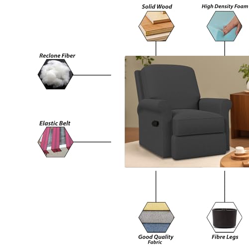 Image of CASALIVING Mersin Comfy Fabric Single Seater Recliner Chair, Recliner Sofa for Relaxing, Recliner Chair for Home Relax (Black) | Premium Fabric Sofa