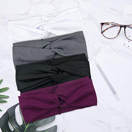 Dreshow 4 Pack Headbands For Women Yoga Knotted Headbands Elastic Criss Cross Hair Accessories Sports Head Wrap Non Slip #TOP4