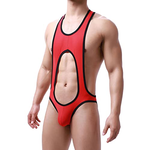 Men's Leotard Bodysuit Stretch Wrestling Singlet Jumpsuit Thong One-Piece G-String Underwear Hollow Out
