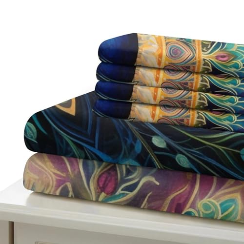 Housse de couette paon 3D douce avec fermeture éclair et parure de lit single - 6