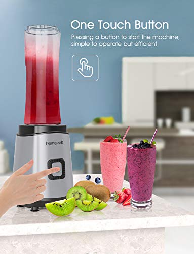 homgeek Personal Mini Blender Smoothie Maker, Portable Juicer Cup, Electric Power Mixer for Fruit and Vegetable,with Travel Lid and 2 Tritan Travel Sport Bottle 600ml/20oz (2 Bottle)