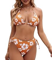 Genfien Damen Bikini Set V Ausschnitt Triangel Bikini Sexy Low Waist Bademode Zweiteiliger Badeanzug Swimsuit – Ansicht 2