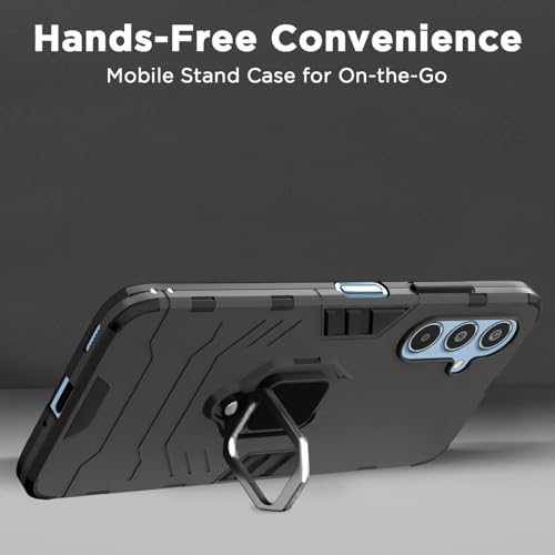 Image of Pikkme D5 Tough Armor Back Cover | 360 Protection Case | Ring Holder Stand Bumper Case for Samsung Galaxy M35 5G (Black)