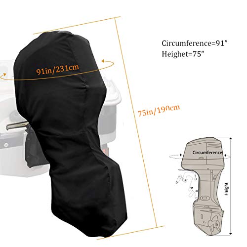 Coverify Full Outboard Motor Cover Fits 100-225 Hp Outboard Engine Covers Black 600D Heavy Duty Oxford Waterproof Boat Engine Cover With Windproof Strap #TOP2