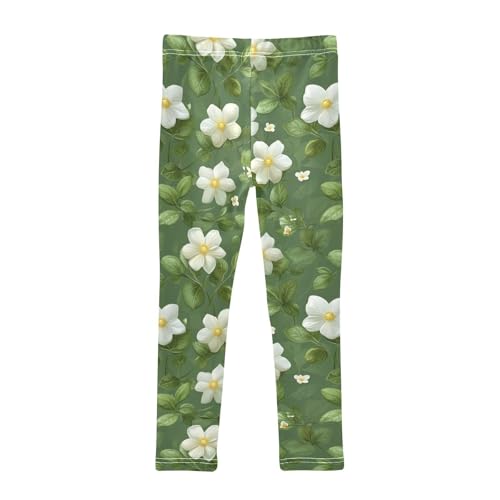 Boccsty Watercolor Spring White Flowers Girls Leggings Kids Yoga Pants Dance Active Tights 4T2