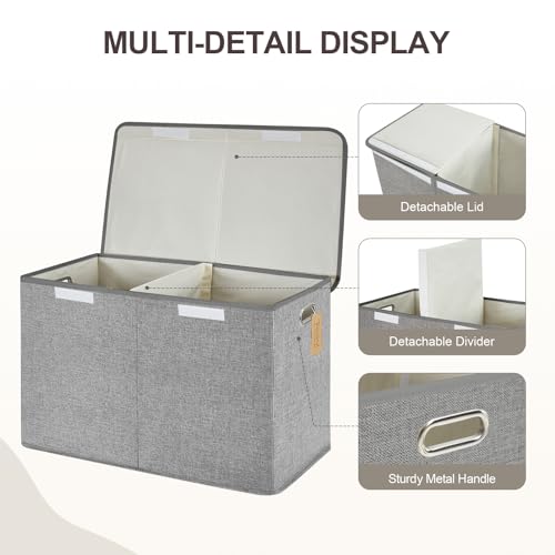 Image of Large Toy Storage Box with Lid, Collapsible Toys Storage Organizer Bins with Dividers and Handles, Storage Chest Bin for Kids, Boys, Girls, Nursery 25 inchx13 inch x16 inch (Gray)
