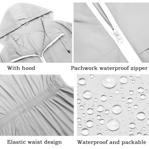 Womens Raincoat Waterproof Long Hooded Rain Jacket Trench Coats Windbreaker Travel Jacket with Pockets4