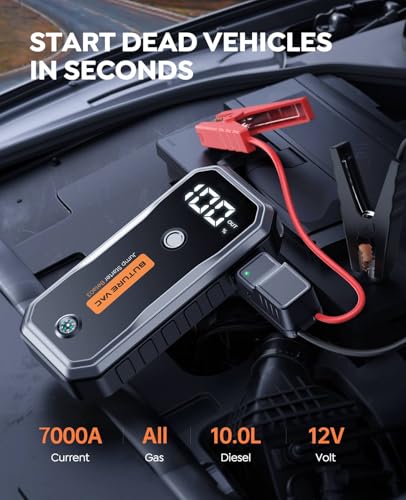 Professional-Grade 7000A Peak Car Battery Jump Starter (All Gas/10L Diesel) 5000A CCA Portable Car Jump Starter Battery Pack, 12V Safe Jump Box Jumper Starter with Extended Jumper Cables, DC, Lights - Image 3