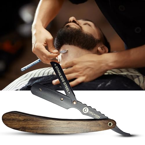 Image of Professional Barber Shaving Razor for Men with Wooden Handle and Stainless Steel Clip Head Razor | Includes Hair Cutting Scissor | Salon-Grade Shaving and Grooming Kit