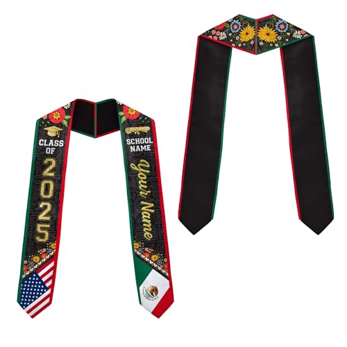 MonkeyVan Personalized Mexican Graduation Sash, Mexican American Flag Graduation Stole Graduation Stole Class Of 2025 Mexico Mxc 8