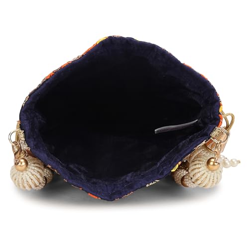 Image of LONGING TO BUY Indian Embroidered Pearl Potli Bag For Women, Sequence Design with Tassel, Wedding Potli Bags