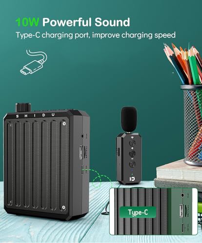 Sprachverstärker kabellos, Tragbar sprachverstärker mit lavalier mikrofon, wiederaufladbarer 2000mAh-batterie Lautsprecher mit Clip on mikrofon für Lehrer, treffen, reiseführer,Sport