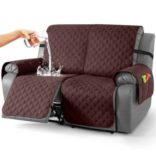 Image of TAOCOCO 100% Waterproof Recliner Covers, Recliner Sofa Covers with Leg Straps, Reversible Recliner Couch Cover for Reclining Chair, Washable Couch Protector for Pets Kids(2 Seater, Coffee)