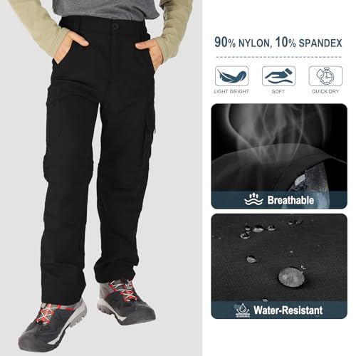 Image of Kids Boys Snow Pants,Youth Outdoor Hiking Fleece Lined Soft Shell Ski Windproof Camping Insulated Pants