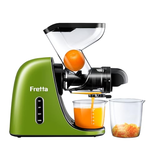 Image of Fretta Cold Press Juicer, Masticating Slow Juicer,Juicer Machines Vegetable and Fruit, 3-Inch Wide Feeding Chute, BPA Free Easy to Clean,Quiet and Strong DC Power, 200W(Dark Green)