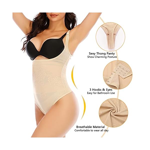 Shapewear-Bodysuit-Thong-for-Women-Tummy-Control-Open-Bust-Seamless-Body-Shaper-Waist-Slimmer Werena Women Shapewear Bodysuit Thong Control Underwear (beige-63, Small)