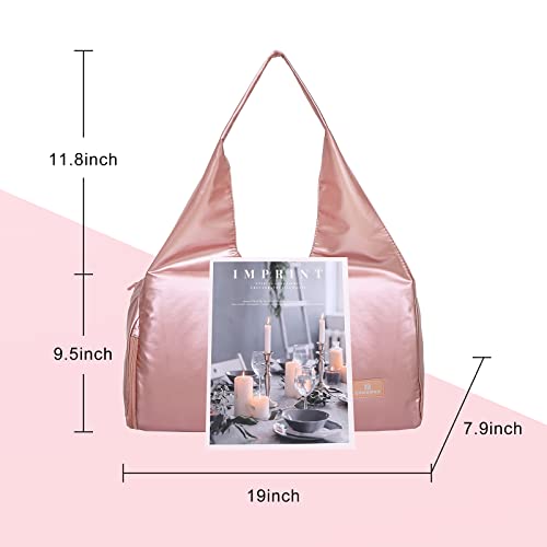 Bounmer Sports Gym Bag Travel Duffel Bag With Dry Wet Pocket And Shoes Compartment For Women, Large Waterproof Foldable Yoga Bag Weekend Bag For Beach Swim Pool Sports Gym (Rose Gold) #TOP2