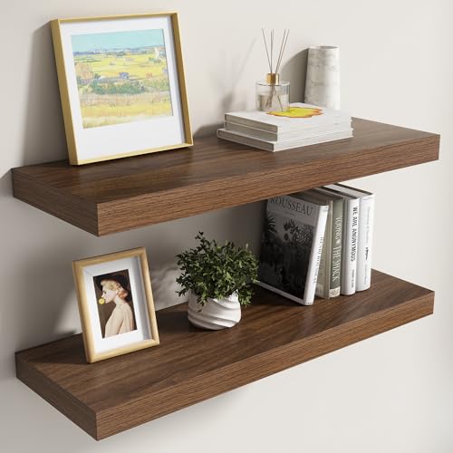 Image of Dreamland 30 Inch Floating Shelves for Wall,8 Inch Deep Floating Shelves,30 inch W x 8 inch D Wall Shelves for Bedroom,Living Room, Kitchen,Bathroom,Walnut,Set of 2
