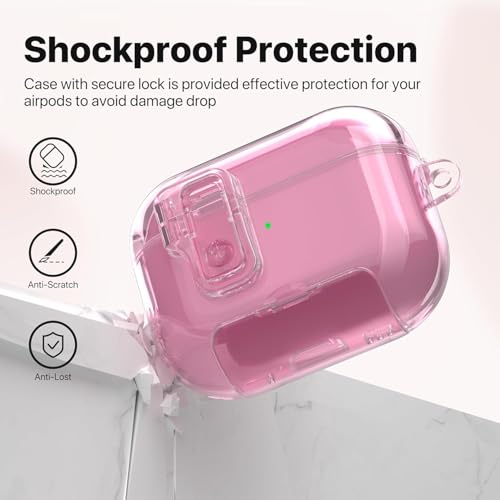 Image of Meyaar for AirPods Pro 3 Case, Clear Magnetic Automatic Lock Cases with Phone Stand with Keychain Case for Airpod Pro 3 for Men & Women (Pink)