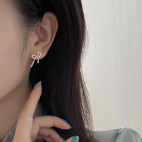 Reffeer Solid 925 Sterling Silver CZ Bow Stud Earrings for Women Teens Ribbon Stud Earrings Bowknot Drops3
