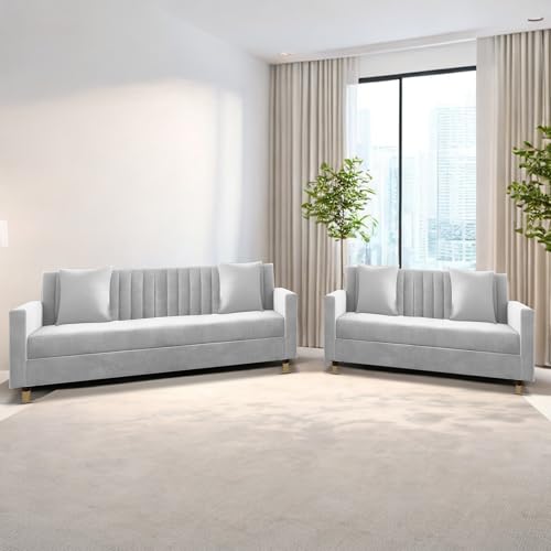 Image of Casaliving Garcia 3+2 Seater Sofa Set for Living Room (Grey)