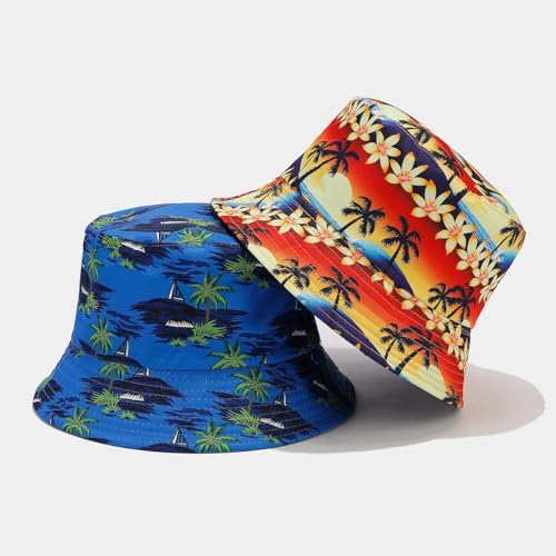 Image of Quanhaigou Bucket Hat for Men Women,Packable Reversible Printed Sun Hats,Fisherman Outdoor Summer Travel Hiking Beach Caps (Coco Palm Tree)