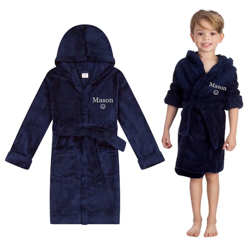 Personalized Kids Night Robe with Name - Custom Embroidered Bathrobe with Hood, Pockets & Belt - Fleece Robe for Boys & Girls